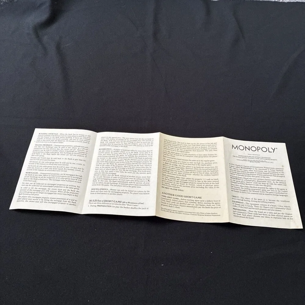 1973 Monopoly Game Replacement Parts Pieces Tokens Instructions Hotel House Dice